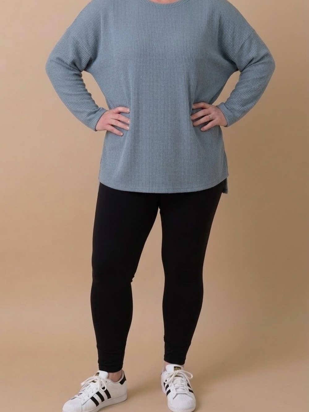 Relaxed Rib-Knit Tunic Top — Dusty Blue